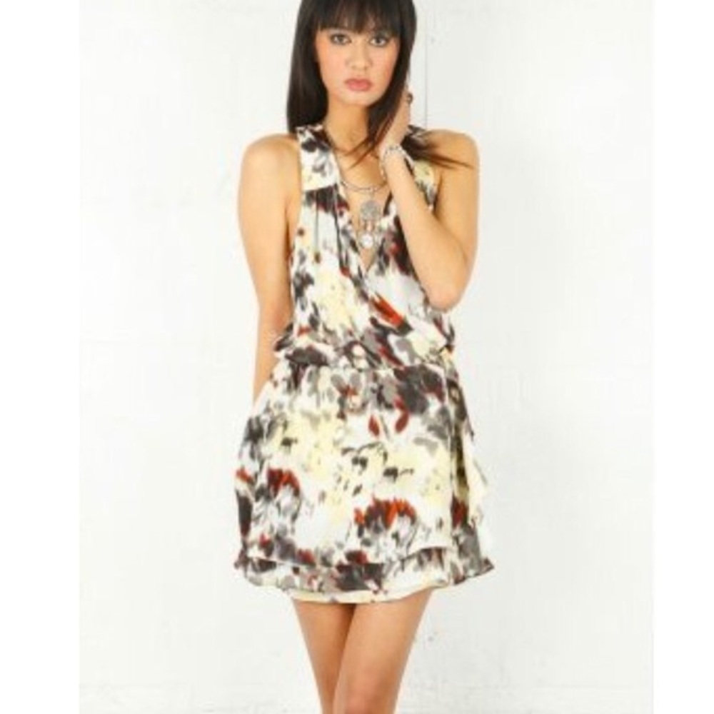 PARKER Watercolor Cross Front 100% Silk Dress Sz M